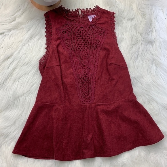 Francesca’s Burgundy Lace Peplum Tank Top - Picture 2 of 6